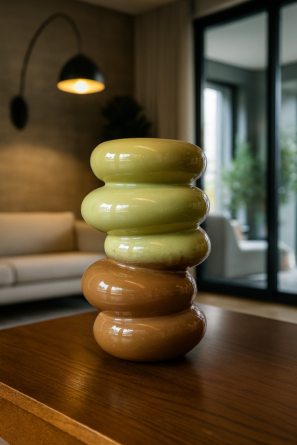 כלי זכוכית עיגולים ירוק וחום 27 ס"מ