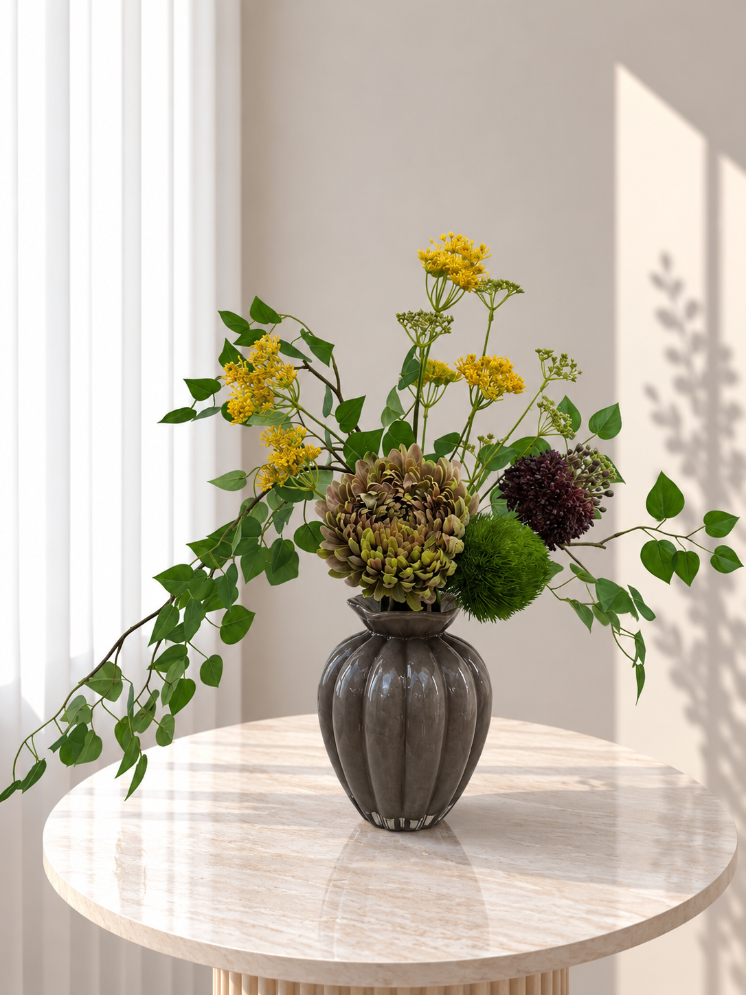 סידור פרחי משי אדמת שמש